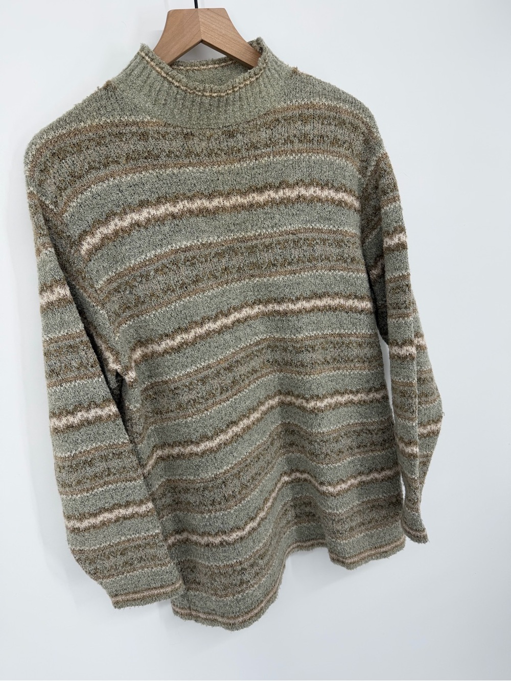 Yarnworks Vintage Sage Striped Mock Neck Sweater Women’s Medium
